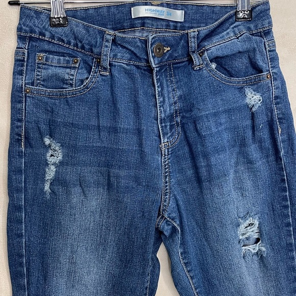 Highway Distressed Ripped Blue Jeans - Picture 3 of 5